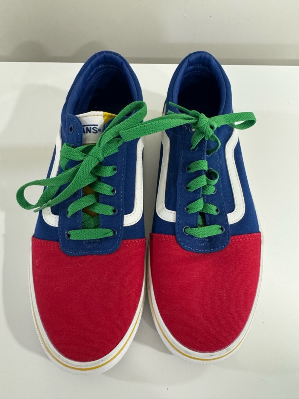 Vans Kids Red & Blue Canvas Low-Top Sneakers with Green Laces Sz 7 youth